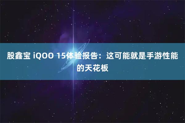 股鑫宝 iQOO 15体验报告：这可能就是手游性能的天花板